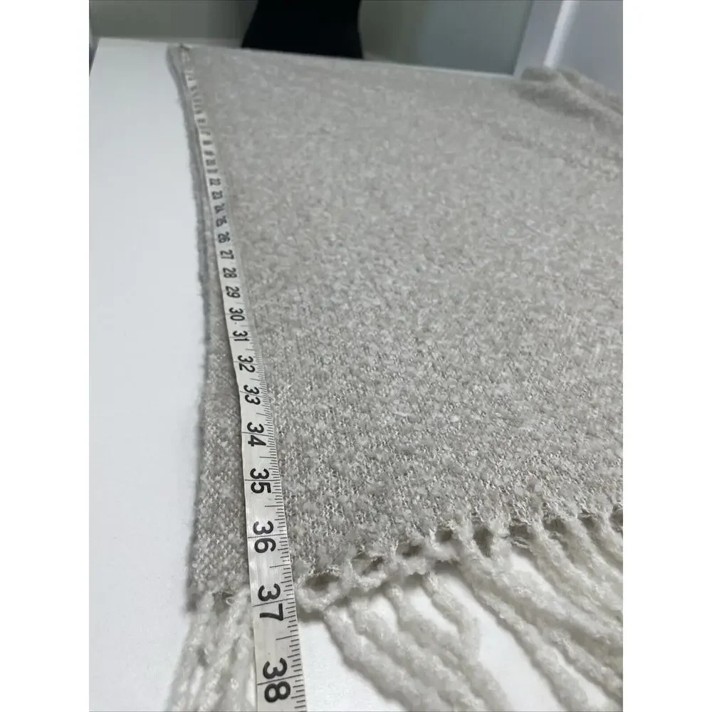 American Eagle Knit Blanket Scarf Wrap Beige Oversize Snuggle Fringe Cottagecore